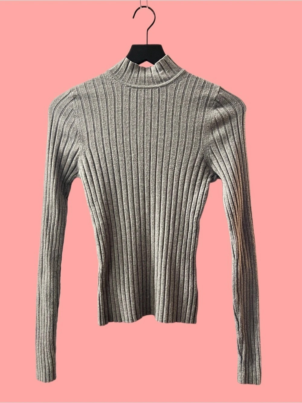 Scoop Ribbed Mockneck Sweater Ribbed Turtleneck Gray Size Small